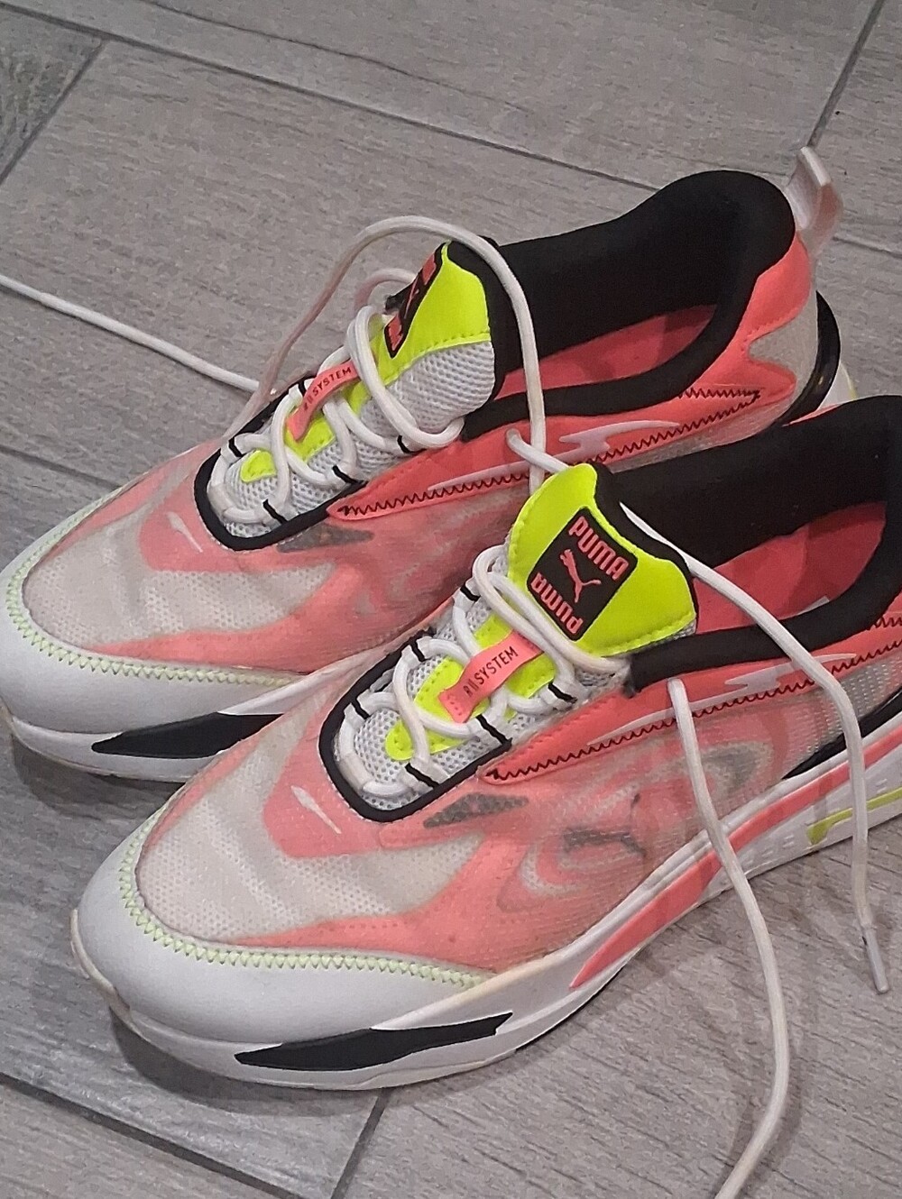 Puma Women’s Coral Pink, White & Neon Yellow Running Sneakers